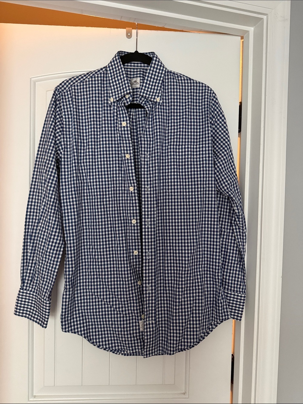 Peter Millar Blue and White Gingham Button-Down Shirt